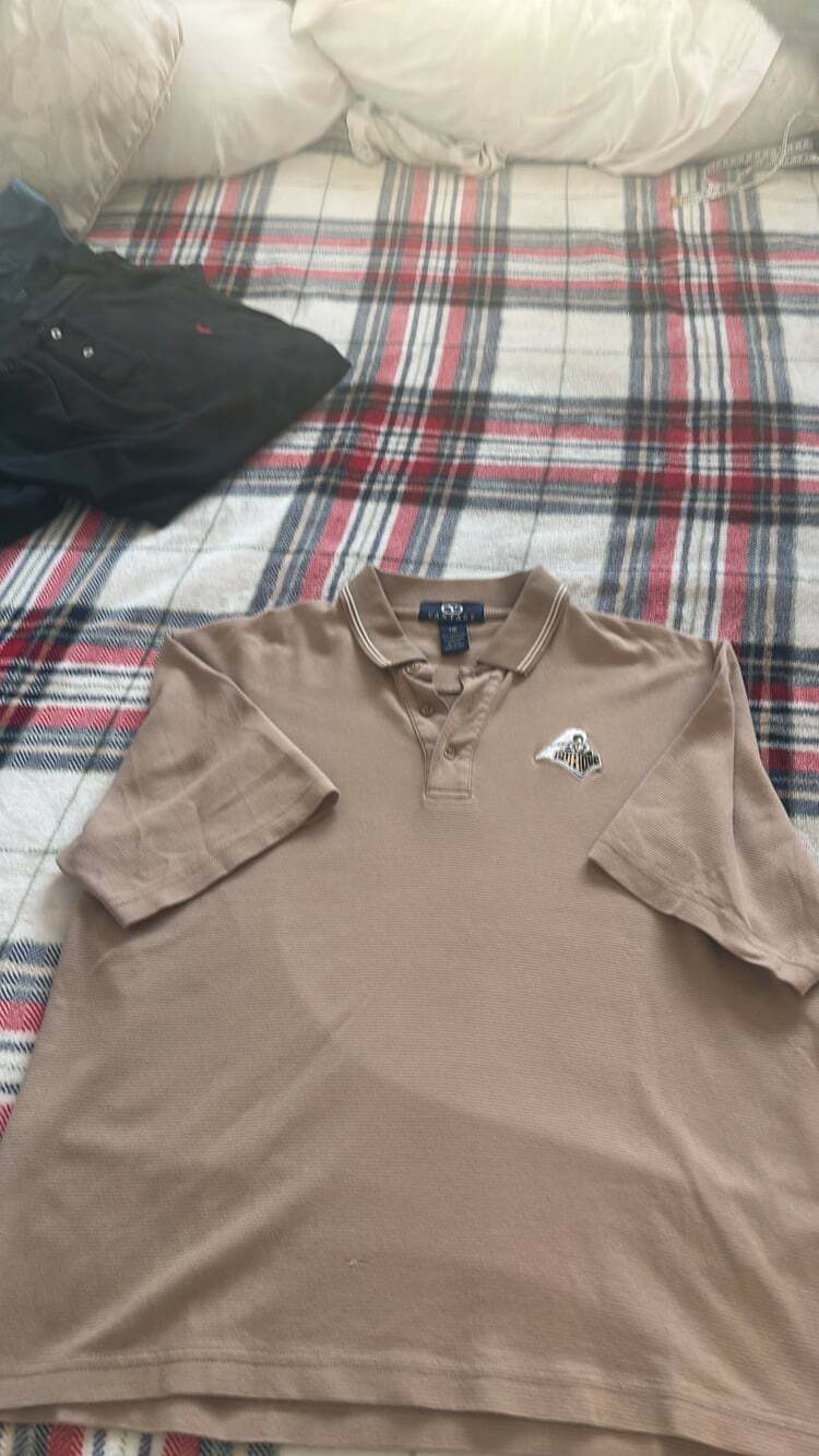 Vantage Purdue Polo Shirt Mens Size Medium Tan Pima Cotton Short Sleeve
